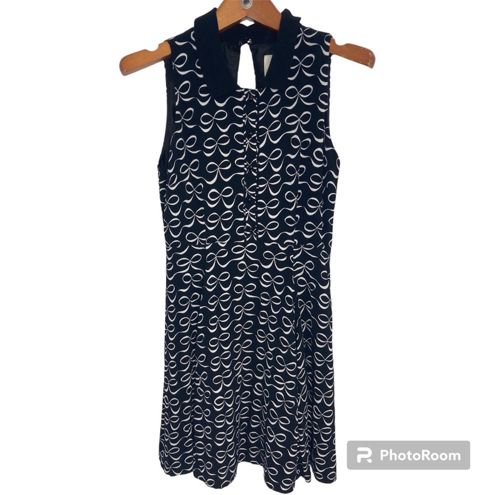 Kate Spade Size 6 Dress Bow Print Mackenna Fit Flare Chelsea Collar Black White - Picture 3 of 6